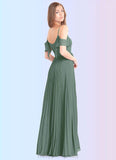 Valery A-Line Off the Shoulder Chiffon Floor-Length Dress Eucalyptus STIP0022725