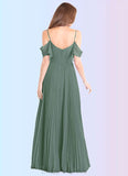 Valery A-Line Off the Shoulder Chiffon Floor-Length Dress Eucalyptus STIP0022725