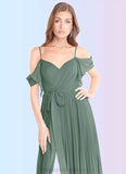 Valery A-Line Off the Shoulder Chiffon Floor-Length Dress Eucalyptus STIP0022725