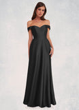 Veronica Off Shoulder Dropwaist Stretch Satin Ball Gown black STIP0022726