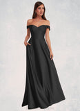 Veronica Off Shoulder Dropwaist Stretch Satin Ball Gown black STIP0022726