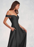 Veronica Off Shoulder Dropwaist Stretch Satin Ball Gown black STIP0022726