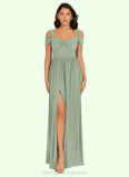 Vivian A-Line Pleated Luxe Knit Floor-Length Dress Agave STIP0022742