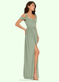 Vivian A-Line Pleated Luxe Knit Floor-Length Dress Agave STIP0022742