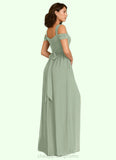 Vivian A-Line Pleated Luxe Knit Floor-Length Dress Agave STIP0022742