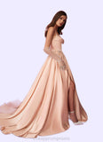 Mandy Beaded Sweetheart Cowl Dropwaist Stretch Satin Ball Gown English Rose STIP0022753