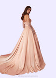 Mandy Beaded Sweetheart Cowl Dropwaist Stretch Satin Ball Gown English Rose STIP0022753