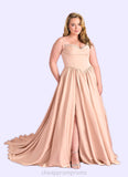 Mandy Beaded Sweetheart Cowl Dropwaist Stretch Satin Ball Gown English Rose STIP0022753