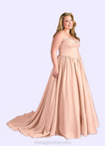 Mandy Beaded Sweetheart Cowl Dropwaist Stretch Satin Ball Gown English Rose STIP0022753