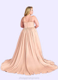 Mandy Beaded Sweetheart Cowl Dropwaist Stretch Satin Ball Gown English Rose STIP0022753