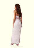 Kiley Sweetheart Lace Column Dress with Mikado Bow Diamond White/Ballerina Pink STIP0022758