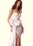 Kiley Sweetheart Lace Column Dress with Mikado Bow Diamond White/Ballerina Pink STIP0022758