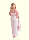 Kiley Sweetheart Lace Column Dress with Mikado Bow Diamond White/Ballerina Pink STIP0022758