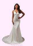 Trinity Mermaid Lace Stretch Satin Chapel Train Dress Diamond White STIP0022766