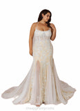 Teresa Mermaid Sequins Tulle Cathedral Train Dress Diamond White/Champagne STIP0022777