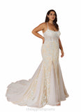 Teresa Mermaid Sequins Tulle Cathedral Train Dress Diamond White/Champagne STIP0022777