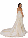 Teresa Mermaid Sequins Tulle Cathedral Train Dress Diamond White/Champagne STIP0022777