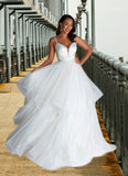 Leilani Ball-Gown Ruched Satin Sweep Train Dress Diamond White STIP0022785