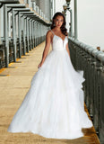 Leilani Ball-Gown Ruched Satin Sweep Train Dress Diamond White STIP0022785