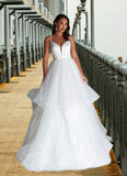 Leilani Ball-Gown Ruched Satin Sweep Train Dress Diamond White STIP0022785