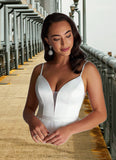 Leilani Ball-Gown Ruched Satin Sweep Train Dress Diamond White STIP0022785