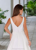 Thea A-Line Pleated Chiffon Chapel Train Dress Diamond White STIP0022786