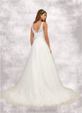 Lara Ball-Gown Lace Tulle Chapel Train Dress Diamond White STIP0022794