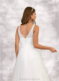 Lara Ball-Gown Lace Tulle Chapel Train Dress Diamond White STIP0022794