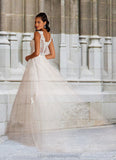 Siena A-Line Sequins Tulle Chapel Train Dress Diamond White STIP0022795