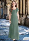 Tara A-Line Bow Chiffon Floor-Length Junior Bridesmaid Dress Eucalyptus STIP0022847