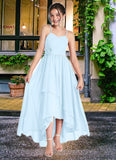 Alena A-Line Ruched Chiffon Asymmetrical Junior Bridesmaid Dress Sky Blue STIP0022848