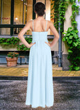 Alena A-Line Ruched Chiffon Asymmetrical Junior Bridesmaid Dress Sky Blue STIP0022848