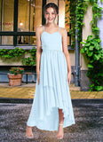 Alena A-Line Ruched Chiffon Asymmetrical Junior Bridesmaid Dress Sky Blue STIP0022848