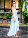 Alena A-Line Ruched Chiffon Asymmetrical Junior Bridesmaid Dress Sky Blue STIP0022848