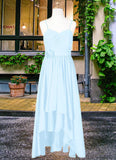 Alena A-Line Ruched Chiffon Asymmetrical Junior Bridesmaid Dress Sky Blue STIP0022848