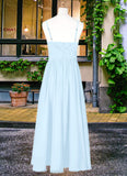 Alena A-Line Ruched Chiffon Asymmetrical Junior Bridesmaid Dress Sky Blue STIP0022848