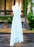 Alena A-Line Ruched Chiffon Asymmetrical Junior Bridesmaid Dress Sky Blue STIP0022848