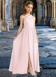 Jaylah A-Line Pleated Chiffon Floor-Length Junior Bridesmaid Dress Blushing Pink STIP0022849