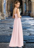 Jaylah A-Line Pleated Chiffon Floor-Length Junior Bridesmaid Dress Blushing Pink STIP0022849