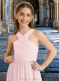 Jaylah A-Line Pleated Chiffon Floor-Length Junior Bridesmaid Dress Blushing Pink STIP0022849