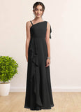 Josephine A-Line Bow Chiffon Floor-Length Junior Bridesmaid Dress black STIP0022850