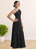 Josephine A-Line Bow Chiffon Floor-Length Junior Bridesmaid Dress black STIP0022850