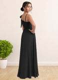 Josephine A-Line Bow Chiffon Floor-Length Junior Bridesmaid Dress black STIP0022850