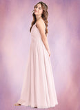 Lacey A-Line Floral Chiffon Floor-Length Junior Bridesmaid Dress Blushing Pink STIP0022851