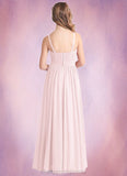 Lacey A-Line Floral Chiffon Floor-Length Junior Bridesmaid Dress Blushing Pink STIP0022851