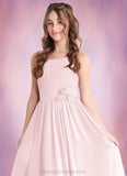 Lacey A-Line Floral Chiffon Floor-Length Junior Bridesmaid Dress Blushing Pink STIP0022851