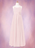 Lacey A-Line Floral Chiffon Floor-Length Junior Bridesmaid Dress Blushing Pink STIP0022851