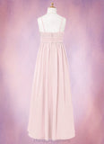 Lacey A-Line Floral Chiffon Floor-Length Junior Bridesmaid Dress Blushing Pink STIP0022851