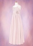 Lacey A-Line Floral Chiffon Floor-Length Junior Bridesmaid Dress Blushing Pink STIP0022851