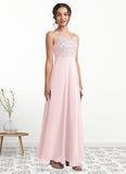 Amelie A-Line Lace Chiffon Floor-Length Junior Bridesmaid Dress Blushing Pink STIP0022853